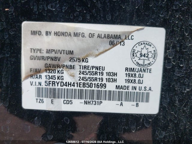 Aukcja sprzedaży 2014 Acura Mdx Navigation Package, vin: 5FRYD4H41EB501699, numer aukcji: 12658612