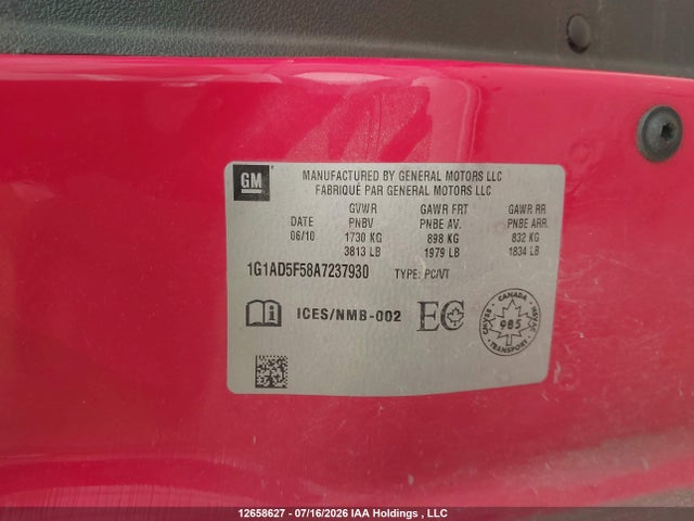Продаж на аукціоні авто 2010 Chevrolet Cobalt 1lt, vin: 1G1AD5F58A7237930, номер лоту: 12658627