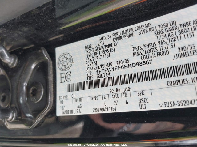 Продажа на аукционе авто 2017 Ford F-150 Xlt, vin: 1FTFW1EF6HKD98567, номер лота: 12658648