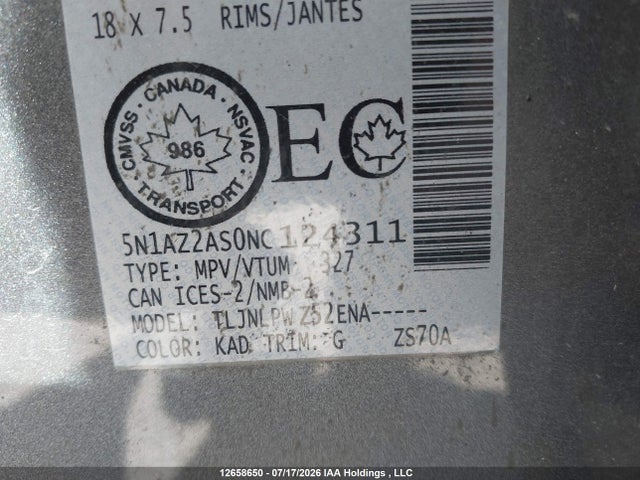 Aukcja sprzedaży 2022 Nissan Murano S, vin: 5N1AZ2AS0NC124311, numer aukcji: 12658650