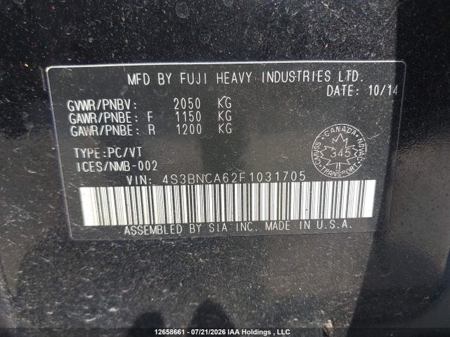 12658661 :رقم المزاد ، 4S3BNCA62F1031705 vin ، 2015 Subaru Legacy 2.5i مزاد بيع