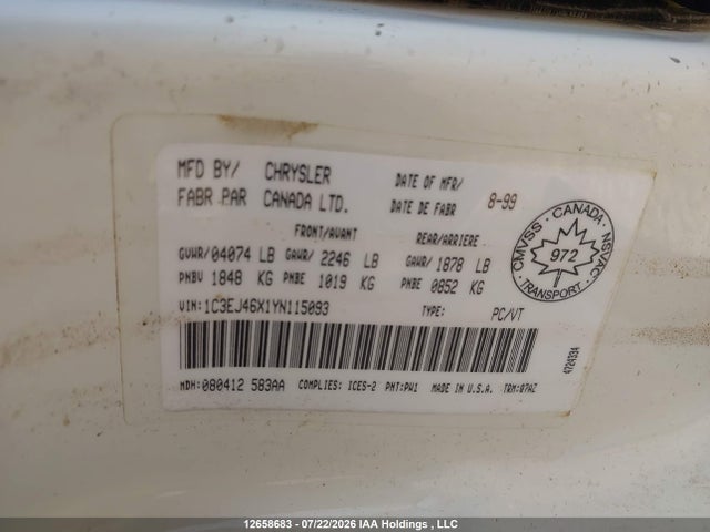 Aukcja sprzedaży 2000 Chrysler Cirrus Lx, vin: 1C3EJ46X1YN115093, numer aukcji: 12658683