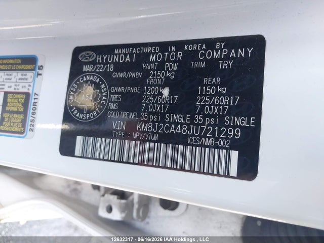 Продажа на аукционе авто 2018 Hyundai Tucson Base 2.0l, vin: KM8J2CA48JU721299, номер лота: 12632317