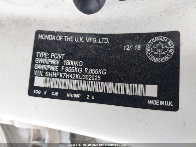 SHHFK7H42KU302025 Honda Civic Sport