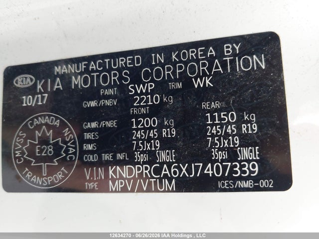 12634270 :رقم المزاد ، KNDPRCA6XJ7407339 vin ، 2018 Kia Sportage Sx Turbo مزاد بيع
