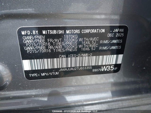 Продажа на аукционе авто 2026 Mitsubishi Rvr Es, vin: JA4AJUAU2TU603355, номер лота: 12658698