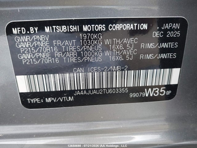 Продажа на аукционе авто 2026 Mitsubishi Rvr Es, vin: JA4AJUAU2TU603355, номер лота: 12658698