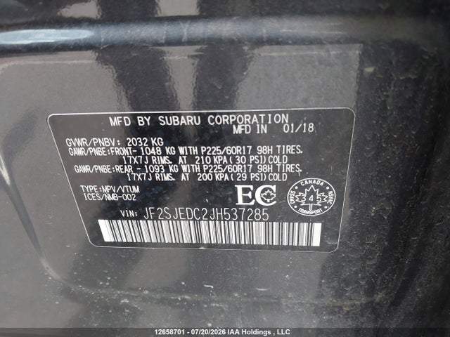 12658701 :رقم المزاد ، JF2SJEDC2JH537285 vin ، 2018 Subaru Forester 2.5i Convenience مزاد بيع