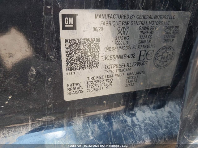 Auction sale of the 2020 Gmc Sierra 1500, vin: 1GTP9EELXLZ299307, lot number: 12658724