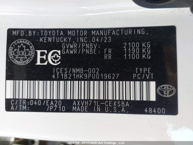 2023 Toyota Camry Hybrid Se მანქანა იყიდება აუქციონზე, vin: 4T1B21HK9PU019627, აუქციონის ნომერი: 12658729