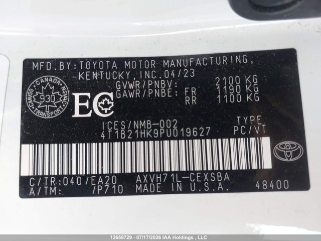 2023 Toyota Camry Hybrid Se მანქანა იყიდება აუქციონზე, vin: 4T1B21HK9PU019627, აუქციონის ნომერი: 12658729
