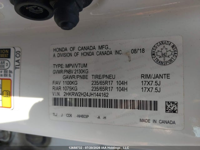 Aukcja sprzedaży 2018 Honda Cr-v Lx, vin: 2HKRW2H24JH144162, numer aukcji: 12658732