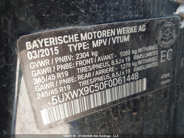 2015 Bmw X3 Xdrive28i მანქანა იყიდება აუქციონზე, vin: 5UXWX9C50F0D61448, აუქციონის ნომერი: 12658739