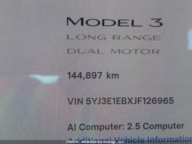 12658741 :رقم المزاد ، 5YJ3E1EBXJF126965 vin ، 2018 Tesla Model 3 Long Range/performance مزاد بيع