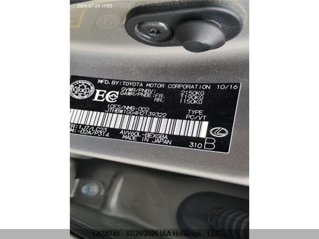 12658745 :رقم المزاد ، JTHBW1GG4H2139322 vin ، 2017 Lexus Es 300h 300h مزاد بيع