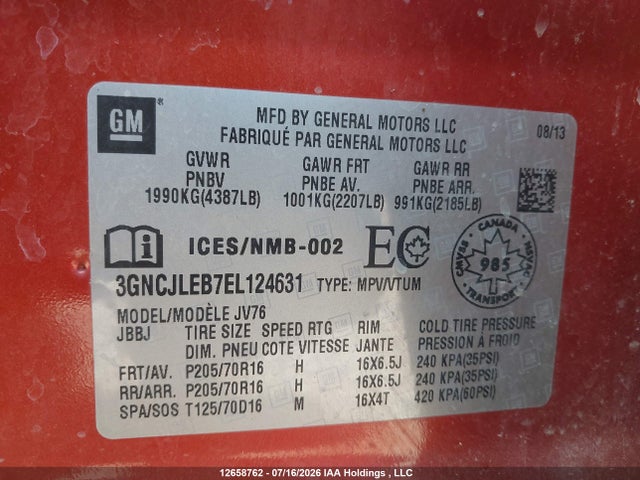Chevrolet TRAX 1LT 2014 3GNCJLEB7EL124631 Image 9