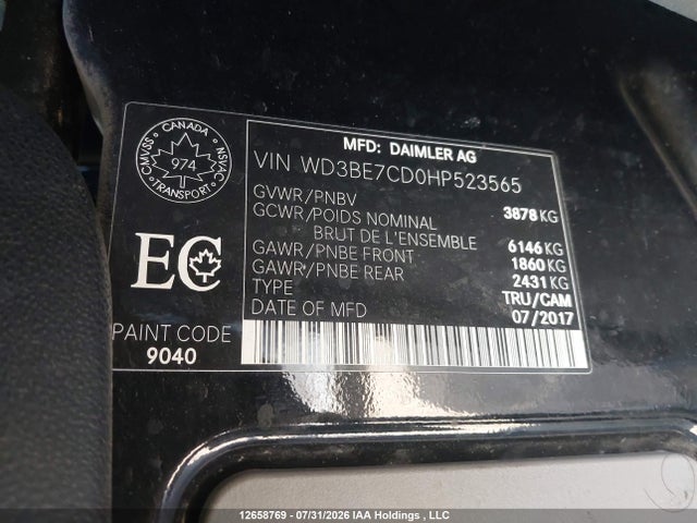 Продаж на аукціоні авто 2017 Mercedes-benz Sprinter 2500 Standard Roof V6, vin: WD3BE7CD0HP523565, номер лоту: 12658769