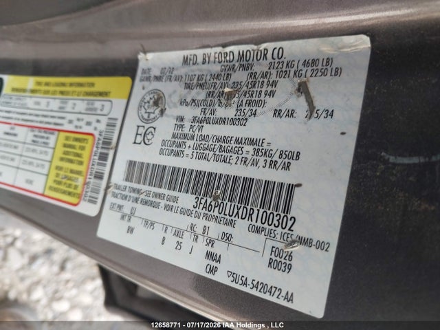 Продаж на аукціоні авто 2013 Ford Fusion Se Hybrid, vin: 3FA6P0LUXDR100302, номер лоту: 12658771