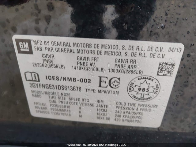 Продажа на аукционе авто 2013 Cadillac Srx Luxury Collection, vin: 3GYFNGE31DS613678, номер лота: 12658780