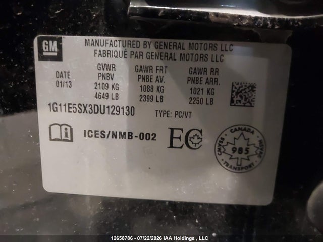 2013 Chevrolet Malibu 2lt მანქანა იყიდება აუქციონზე, vin: 1G11E5SX3DU129130, აუქციონის ნომერი: 12658786