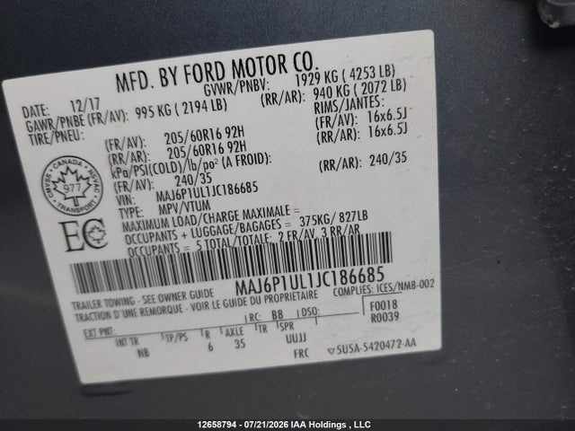 MAJ6P1UL1JC186685 Ford Ecosport Se