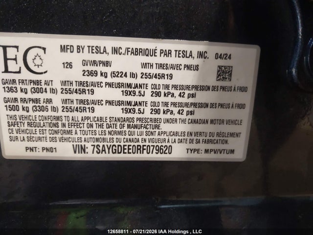 Tesla Model Y 2024 7SAYGDEE0RF079620 Image 9