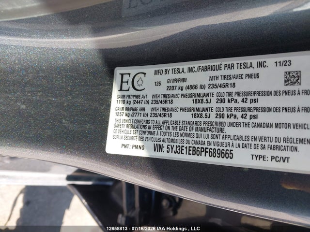 Tesla MODEL 3 2023 5YJ3E1EB6PF689665 Image 9