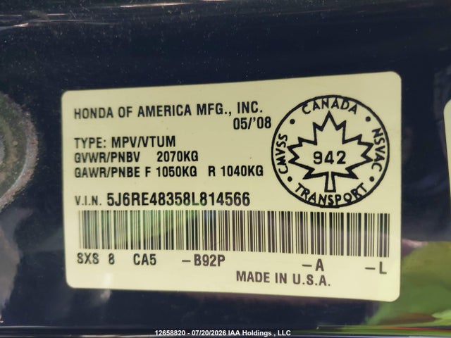Продажа на аукционе авто 2008 Honda Cr-v Lx, vin: 5J6RE48358L814566, номер лота: 12658820