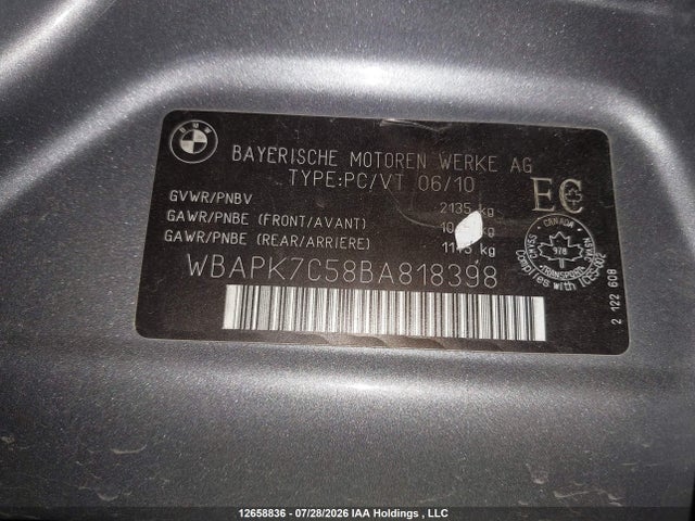 12658836 :رقم المزاد ، WBAPK7C58BA818398 vin ، 2011 Bmw 328 Xi مزاد بيع