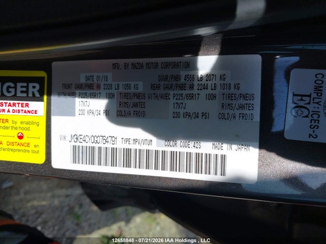 Aukcja sprzedaży 2016 Mazda Cx-5 Touring, vin: JM3KE4CY0G0764791, numer aukcji: 12658848