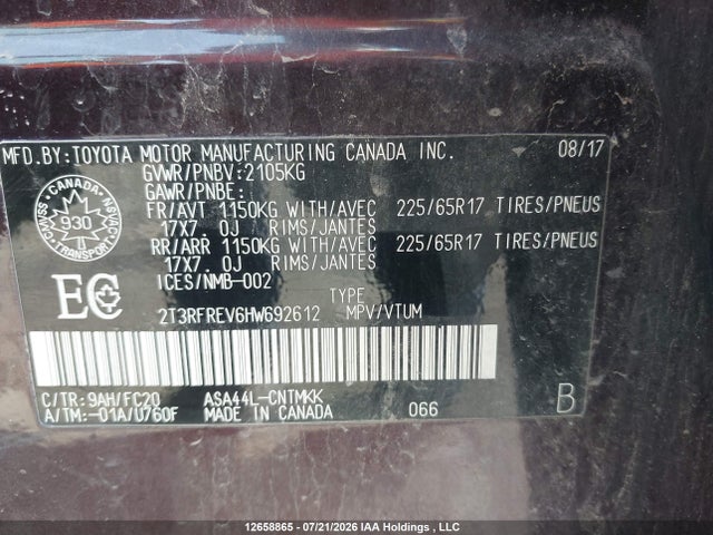Toyota Rav4 Xle 2017 2T3RFREV6HW692612 Image 9