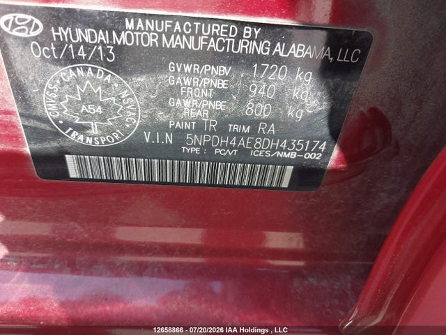 2013 Hyundai Elantra Gl მანქანა იყიდება აუქციონზე, vin: 5NPDH4AE8DH435174, აუქციონის ნომერი: 12658866