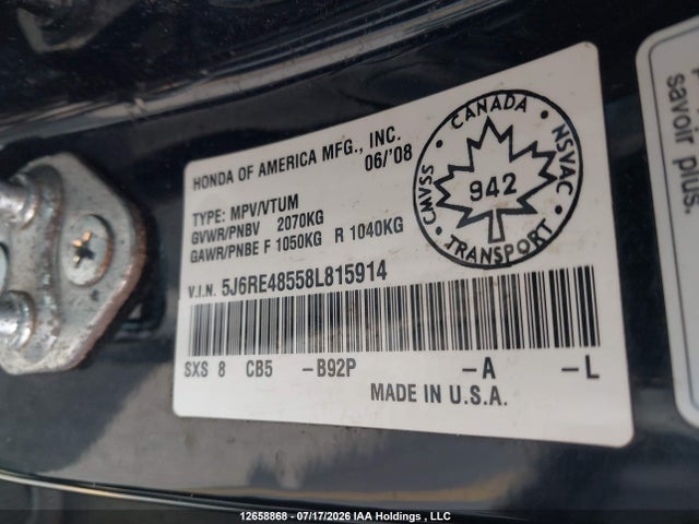 Продаж на аукціоні авто 2008 Honda Cr-v Ex, vin: 5J6RE48558L815914, номер лоту: 12658868