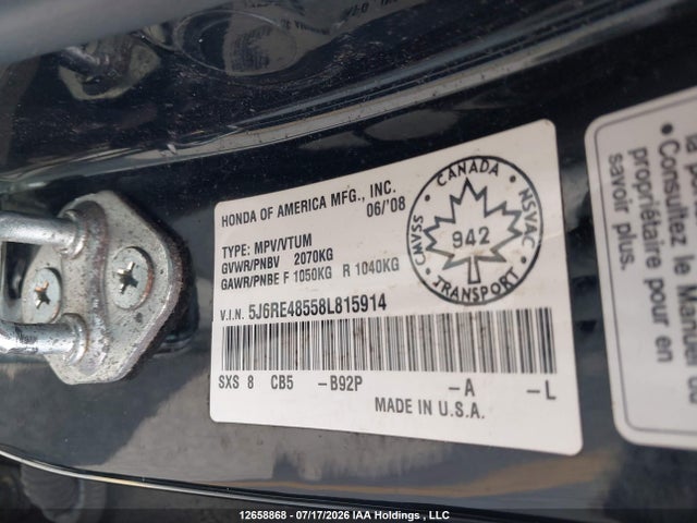 Продаж на аукціоні авто 2008 Honda Cr-v Ex, vin: 5J6RE48558L815914, номер лоту: 12658868