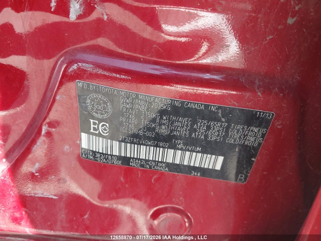Aukcja sprzedaży 2013 Toyota Rav4 Le, vin: 2T3ZFREV4DW071802, numer aukcji: 12658870