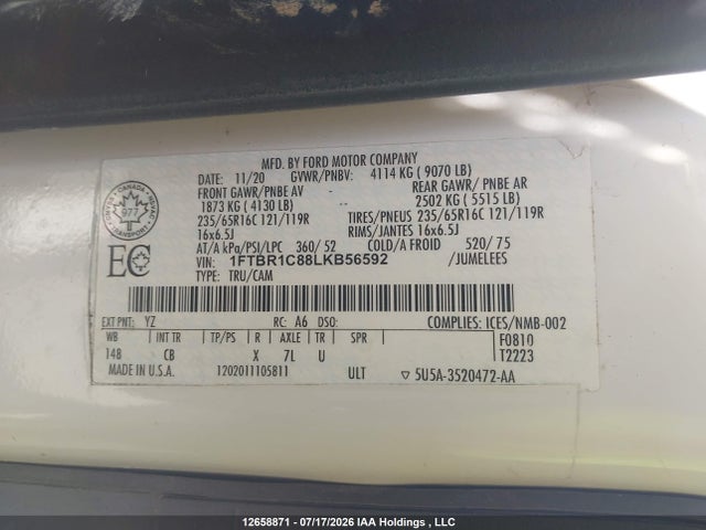 Ford Transit T-250 2020 1FTBR1C88LKB56592 Image 9