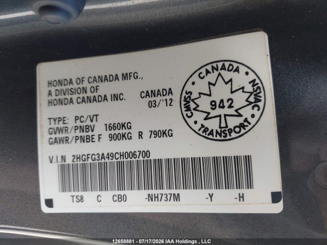 Aukcja sprzedaży 2012 Honda Civic Lx, vin: 2HGFG3A49CH006700, numer aukcji: 12658881