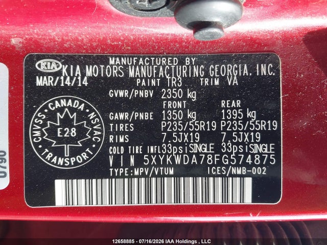 KIA SORENTO SX 2015 5XYKWDA78FG574875 Image 9