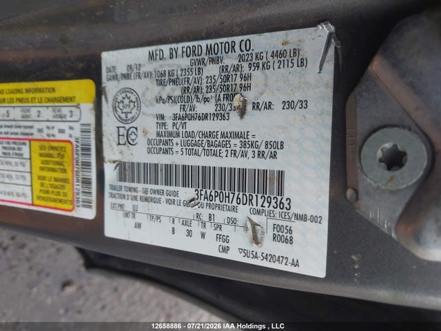 Продажа на аукционе авто 2013 Ford Fusion, vin: 3FA6P0H76DR129363, номер лота: 12658886