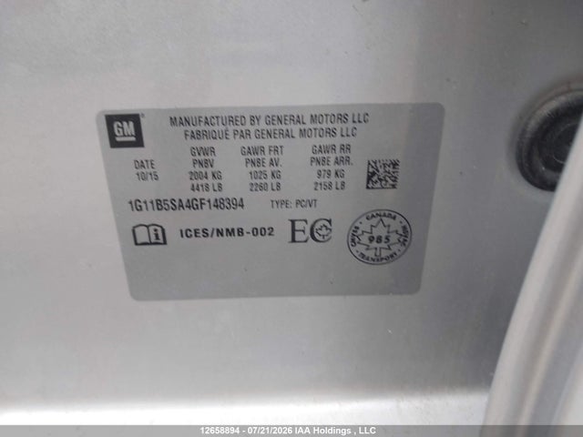 1G11B5SA4GF148394 Chevrolet Malibu Limited Ls