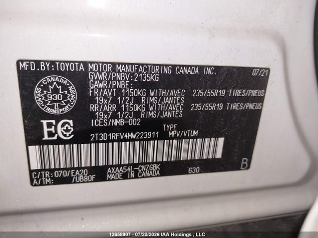 2T3D1RFV4MW223911 Toyota RAV4