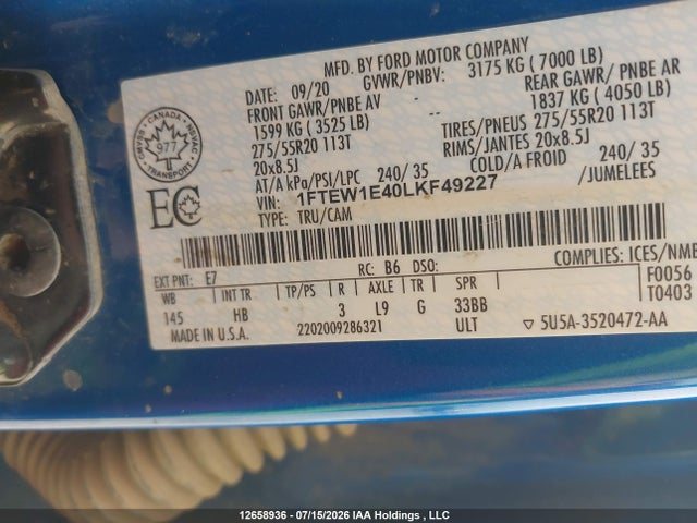 Ford F150 Supercrew 2020 1FTEW1E40LKF49227 Image 18