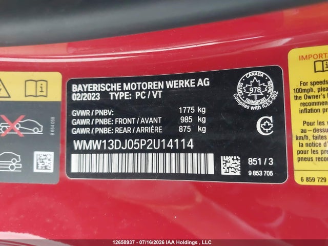 12658937 :رقم المزاد ، WMW13DJ05P2U14114 vin ، 2023 Mini Cooper Se مزاد بيع