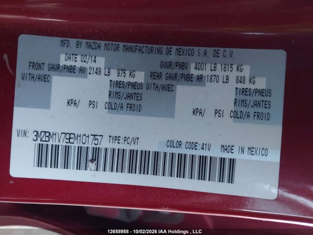 12658958 :رقم المزاد ، 3MZBM1V79EM101757 vin ، 2014 Mazda 3 Touring مزاد بيع