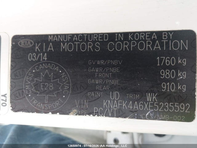 12658974 :رقم المزاد ، KNAFK4A6XE5235592 vin ، 2014 Kia Forte 1.8l Lx/1.8l Lx+/1.8l Se مزاد بيع