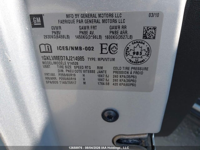 2010 Gmc Acadia Slt-1 მანქანა იყიდება აუქციონზე, vin: 1GKLVMED7AJ214985, აუქციონის ნომერი: 12658976