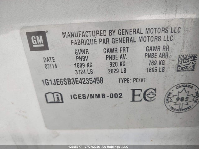 1G1JE6SB3E4235458 Chevrolet SONIC LTZ