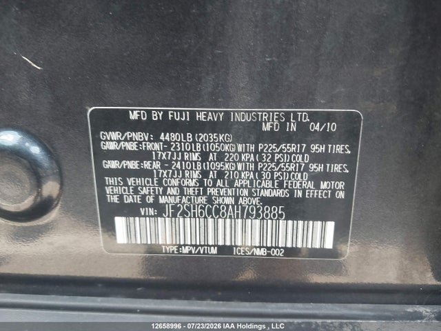 Продаж на аукціоні авто 2010 Subaru Forester 2.5x Premium, vin: JF2SH6CC8AH793885, номер лоту: 12658996
