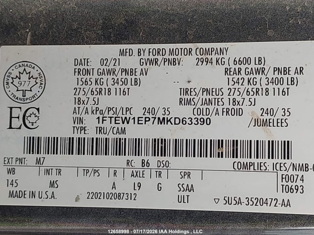 Ford F150 Supercrew 2021 1FTEW1EP7MKD63390 Image 9