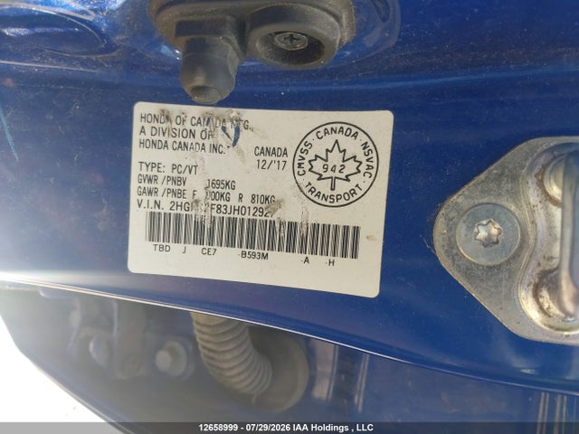 Продаж на аукціоні авто 2018 Honda Civic Ex, vin: 2HGFC2F83JH012927, номер лоту: 12658999